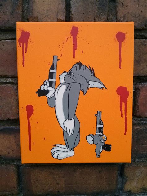 Original Tom And Jerry Gun Fight Stencil And Spray Paint On