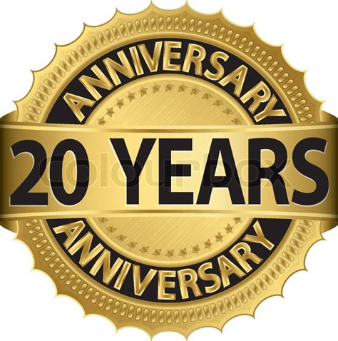 20 Years Anniversary Golden Label With Ribbon Vector Illustration