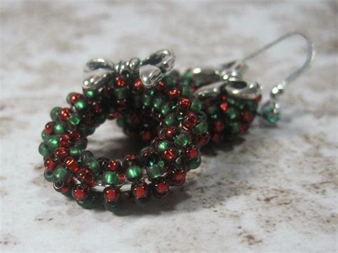 Beaded Wreath Earrings And Bracelet Holidays Wreath Dangle Earrings