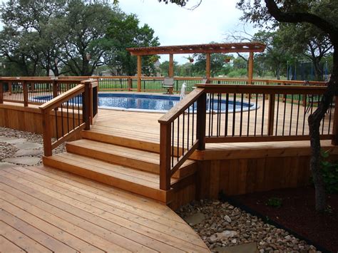 Adjust the edges of the board that. Oval Above Ground Pool with Wooden Deck Entrance - Bexar ...