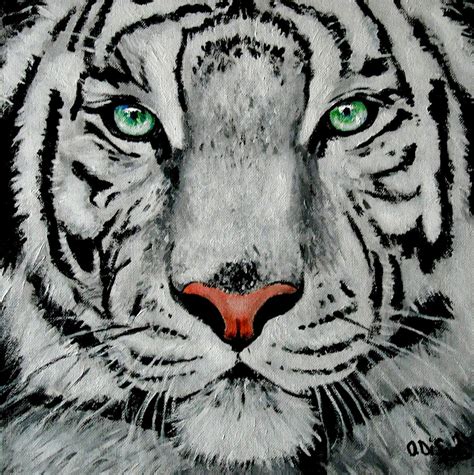 White Tiger Portrait Acrylic On Canvas Black Canvas Paintings Tiger