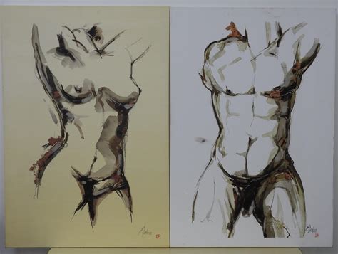 Lot A Pair Of Dalozzo Male Female Nude Art Prints