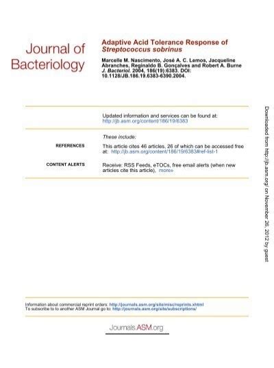 Streptococcus Sobrinus Journal Of Bacteriology American Society