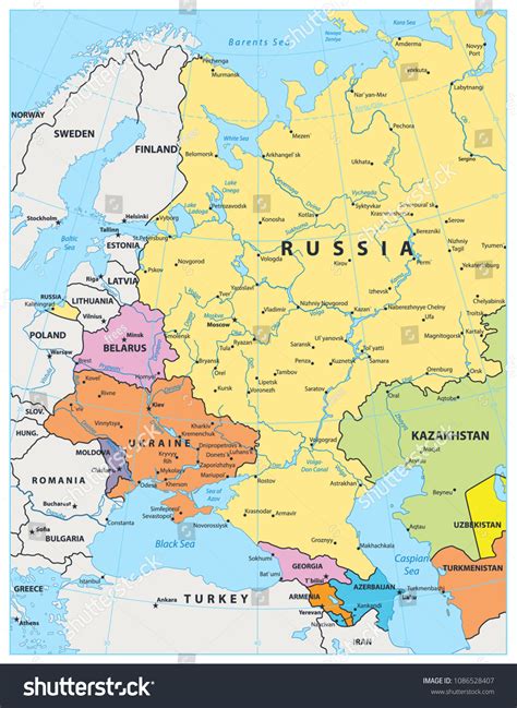 Eastern Europe Political Map Detailed Vector Stock Vector Royalty Free