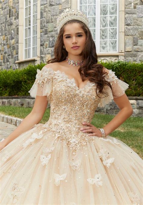 Metallic Embroidered Quinceañera Dress With Three Dimensional