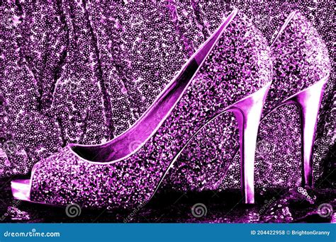 A Closeup Of Sparkling High Heel Shoes Stock Photo Image Of Ladies