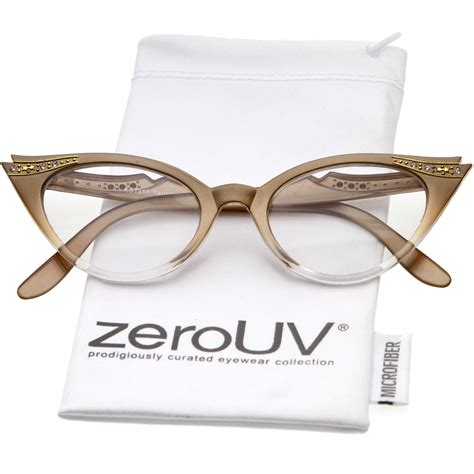 Zerouv Womens Retro Rhinestone Embellished Clear Lens Cat Eye