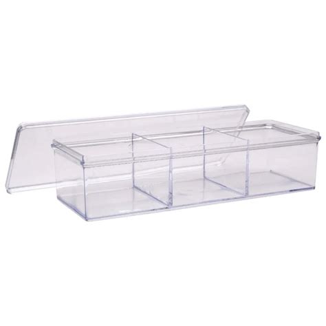 This functional desktop storage organizer features two drawers, a divided side cup compartment, and a top deck for stacking an additional storage box or for small desk accessories. Essentials Clear Plastic 3-Compartment Storage Trays with ...