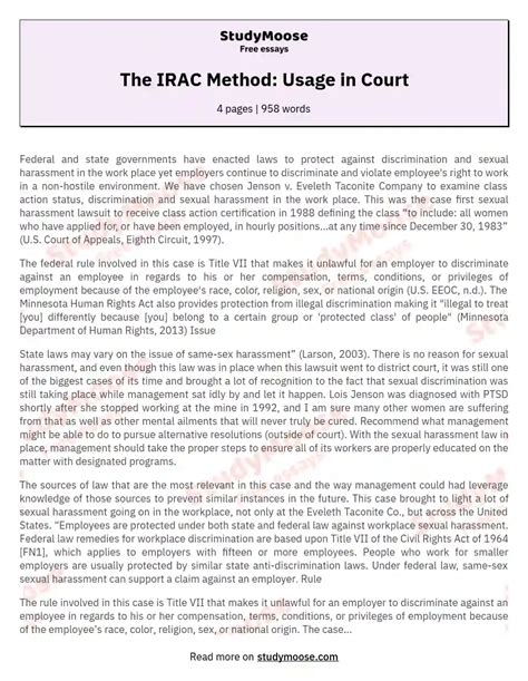 The Irac Method Usage In Court Free Essay Example