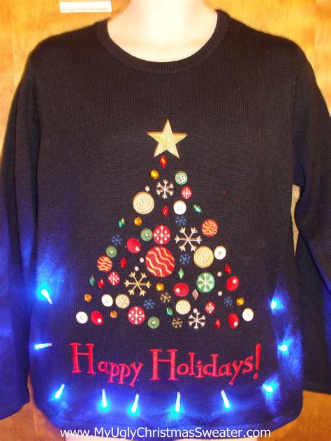 Happy Holidays Ugly Christmas Sweater With Lights My Ugly Christmas