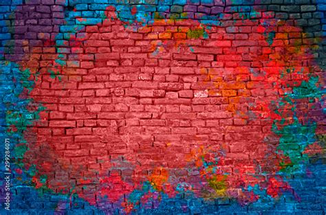 Fototapeta Premium Splash Farby Mur Z Ceg Y Graffiti Kolorowe T O