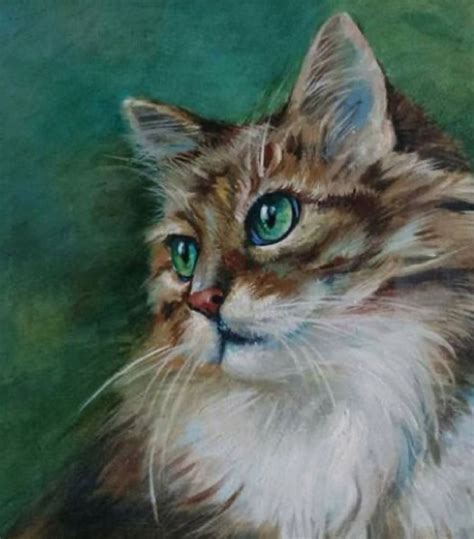 A Painting Of A Cat With Blue Eyes And Long Whiskers On Its Face
