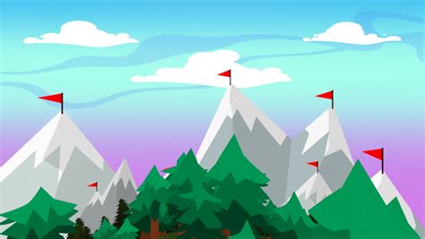 Animated Mountain Scenery Highlighting Snowy Mountaintops And Evergreen