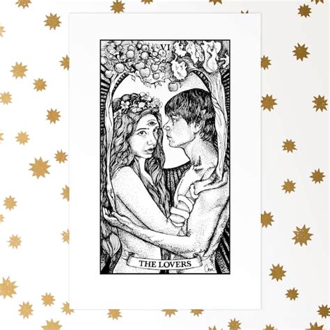 The Lovers Tarot Card Print Etsy