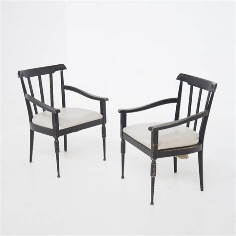 Couple Of Italian Vintage Armchairs In Black Wood And White Leather 199588