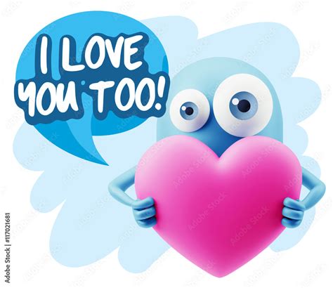 3d Rendering Love Emoticon Face Holding Heart Saying I Love You Stock