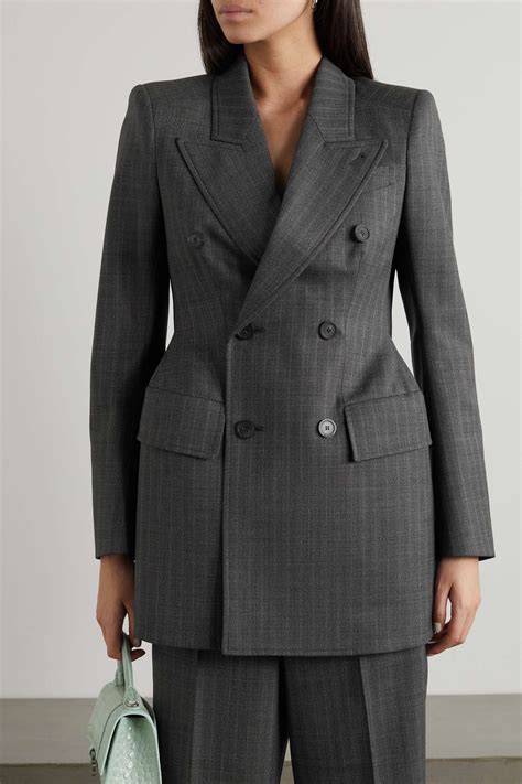 Gray Hourglass Double Breasted Prince Of Wales Checked Wool Blazer Balenciaga Net A Porter