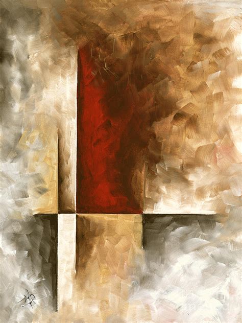 Abstract Contemporary Art Original Painting In Neutral Shades With Red