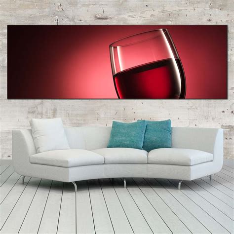 Wine Glass Canvas Wall Art Red Wine Panoramic Canvas Artwork Luxury Dwallart