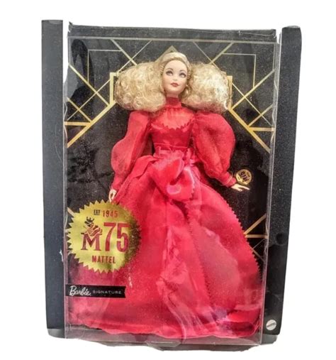 Barbie Signature Mattel 75th Anniversary Doll Red Dress Gold Hoop