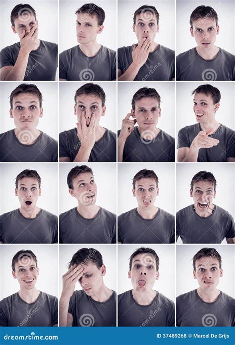 Mężczyzna Pokazuje Różne Emocje Lub Wyrażenia Zdjęcie Stock Obraz Złożonej Z Ucho