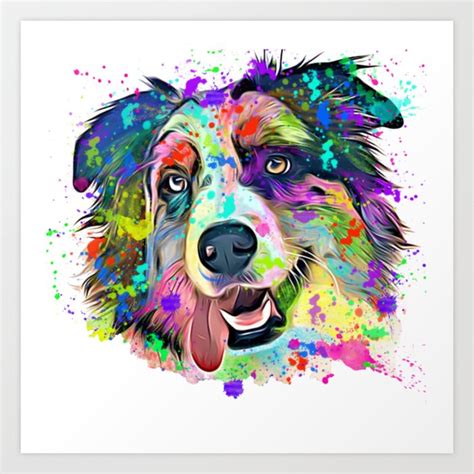 Colorful Australian Shepherd Dog Lovers Art Print By Ornamio Society6
