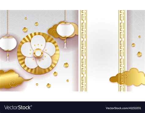 Realistic Chinese New Year Paper Style White Gold Vector Image