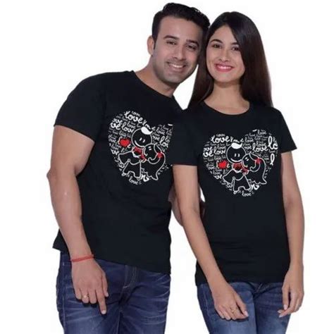 cotton casual wear couple printed tshirt for couple size small to xxl at rs 699 pair in noida