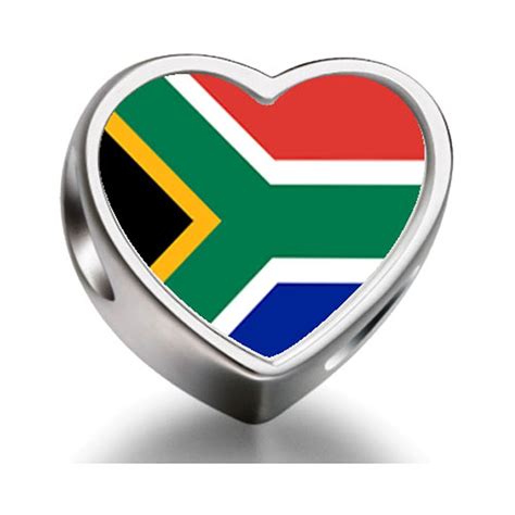 Bracelet Charm Bead South Africa Flag Heart Sterling Silver Charm Beads