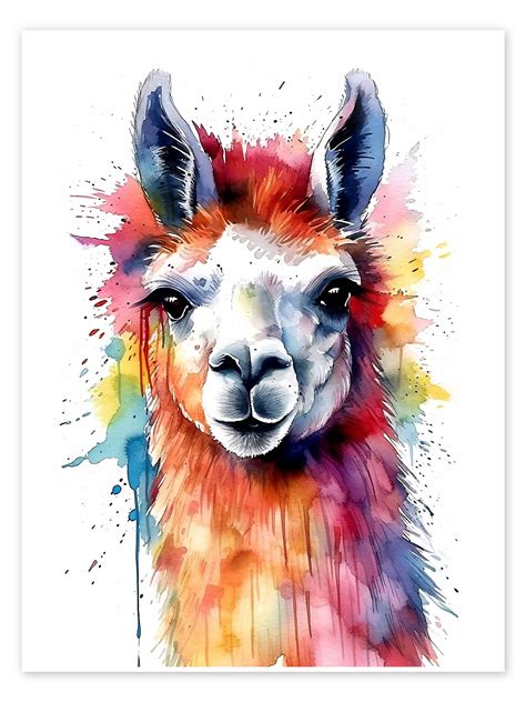 Colorful Watercolor Llama Print By Olga Telnova Posterlounge