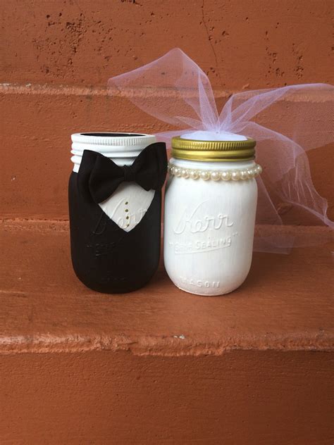 Custom Bride And Groom Mason Jars Wedding Decor By Smittentshop