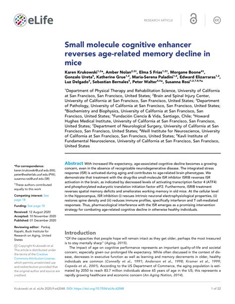 Pdf Small Molecule Cognitive Enhancer Reverses Age Related Memory Decline In Mice