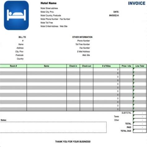 Hotel Invoice Template Task List Templates