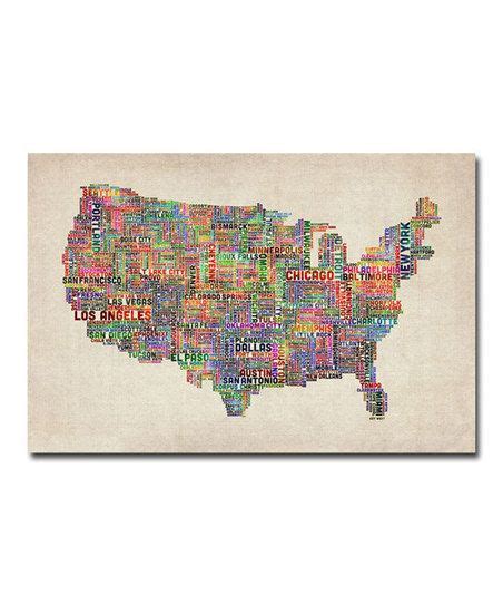 Michael Tompsett Multicolor Us Cities Text Map Vi Gallery Wrapped