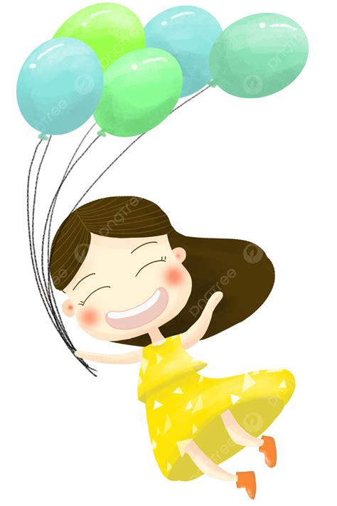 Hand Drawn Cartoon Girl Holding Balloons Free Material Hand Painted