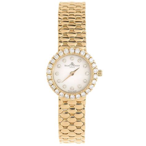 Baume And Mercier Ladys Yellow Gold Diamond Quartz Wristwatch Diamond