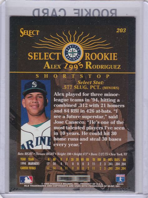 Alex Rodriguez Select Arod Rc Baseball Rookie Card Seattle Mariners Ny Yankees Ebay