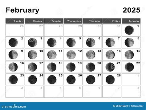 February 2025 Lunar Calendar Moon Cycles Stock Illustration