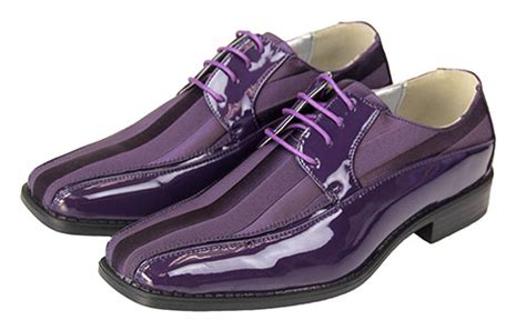 Mens Purple Patent Dress Oxford Shoes With Stripes