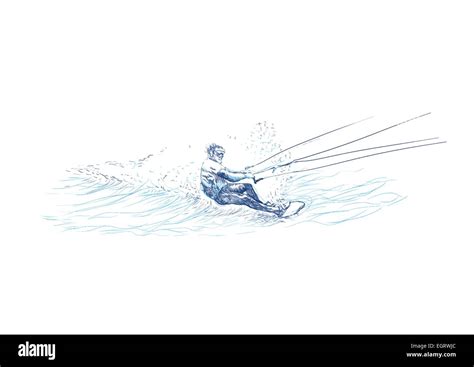An Hand Drawn Illustration Line Art Water Skier Stock Vector Image