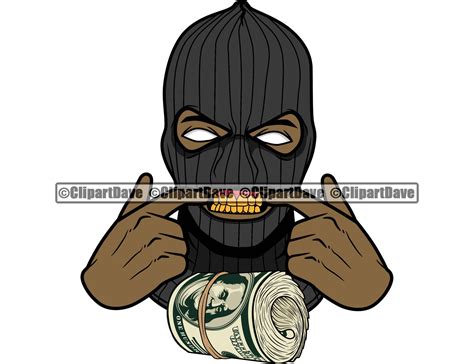 Gangster Ski Mask Showing Gold Teeth Money Roll Svg Design