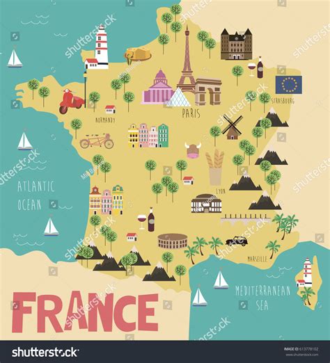 Illustration Map France Landmarks Vector Illustration 库存矢量图免版税