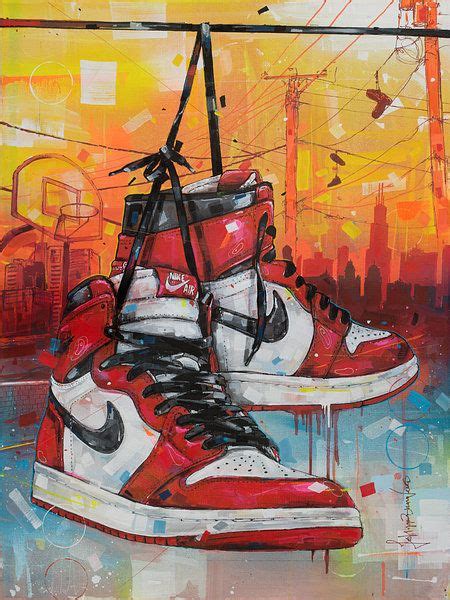 Nike Air Jordan Schilderij Van Jos Hoppenbrouwers Op Canvas Behang En