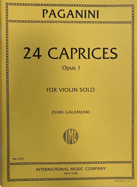 Paganini 24 Caprices Opus 1 For Violin Solo Imc 2292 Katyviolinshop