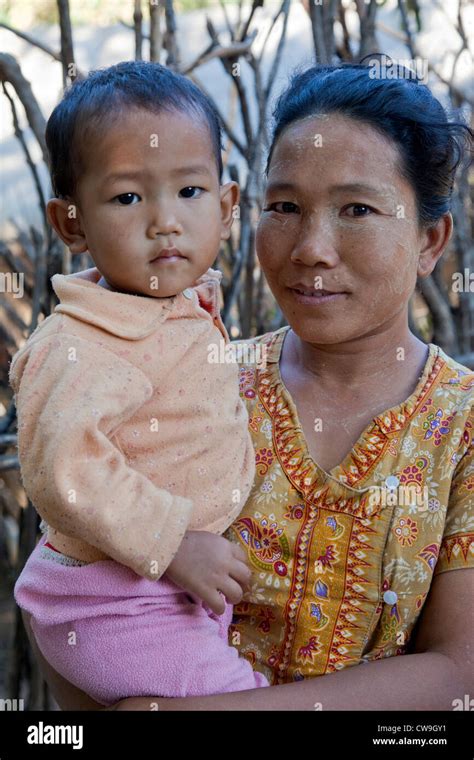 Myanmar Burma Burmese Mother Holding Little Boy In A Village Near