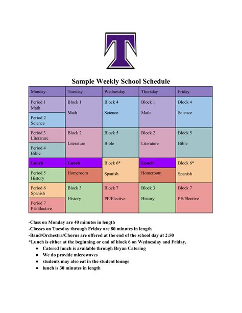 Student Weekly Schedule Template Database