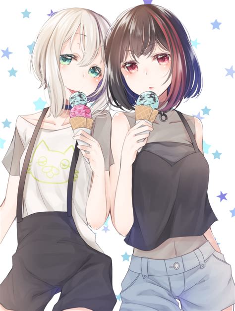 Safebooru 2girls Aoba Moka Bang Dream Black Hair Blue Eyes Bob Cut Food Grey Hair Ice Cream