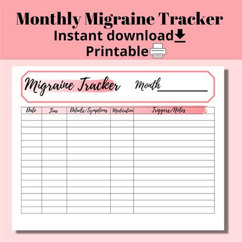 Migraine Headache Tracker Headache Journal Printable Etsy