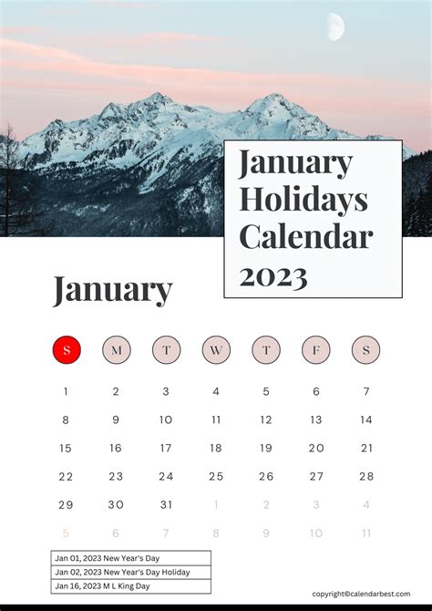 Printable January Calendar 2023 Holidays Free Printable Calendar 2023