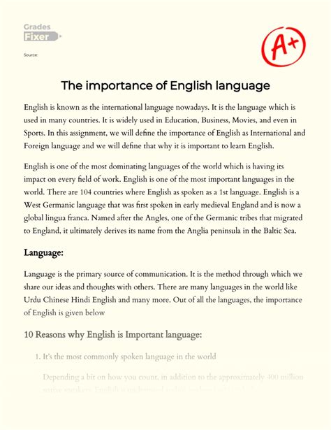 The Importance Of English Language Essay Example 1323 Words Gradesfixer